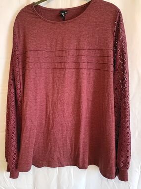 Automet Long-Sleeve Maroon Lace-Sleeve Size Xxl